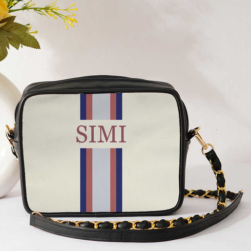 Customized Canvas Striped Sling Bag - Uncommongifts.in