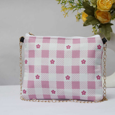 Pink Check Floral Printed Sling Bag - Uncommongifts.in