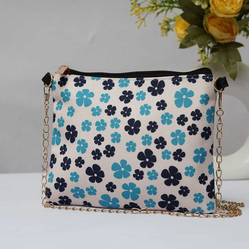 Blue & White Floral Printed Sling Bag - Uncommongifts.in