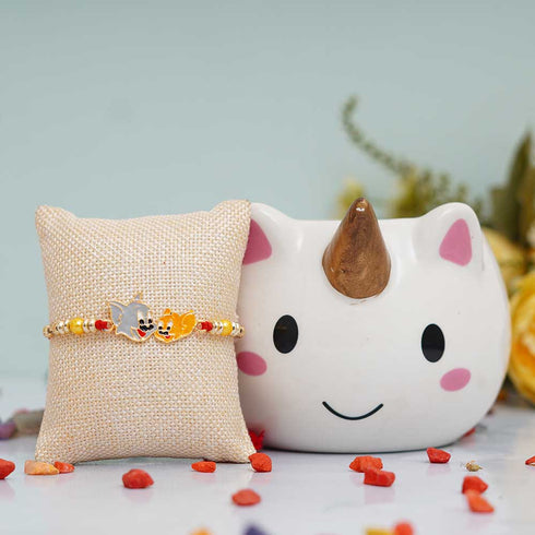 Unicorn Ceramic 3D Mug with Rainbow Handle Rakhi Combo