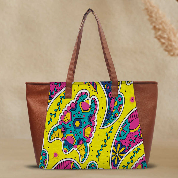 Unisex Brown & Yellow Printed Tote Bag - Uncommongifts.in