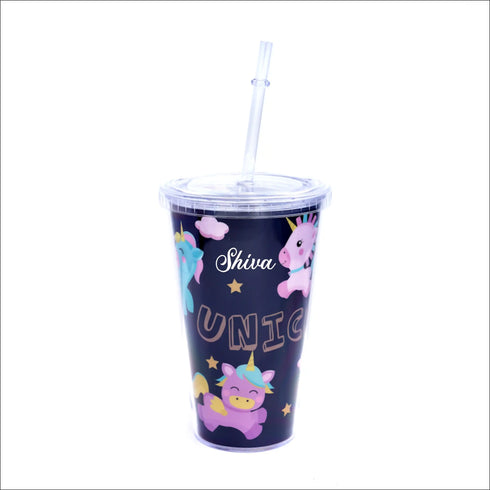 Personalised Unicorn Black Sipper