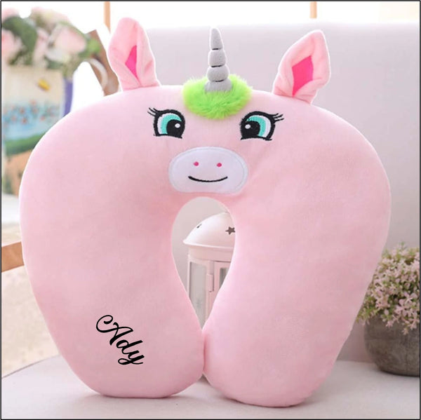 Personalised Pink unicorn neck pillow