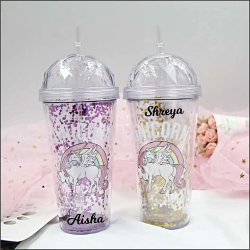 Personalised Unicorn glitter sipper