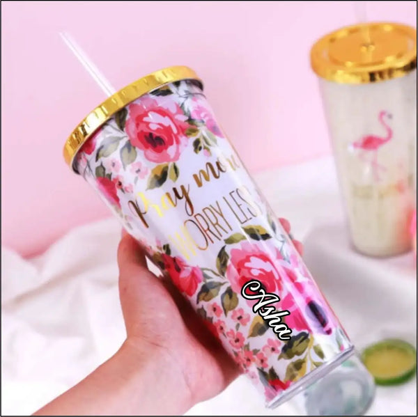 Personalised Floral Glass Sipper