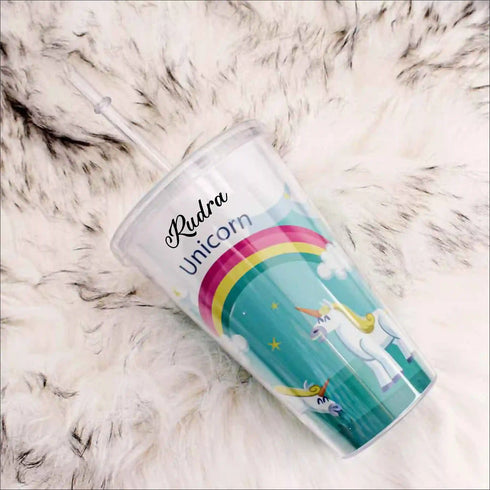 Personalised Rainbow Unicorn Glass Sipper