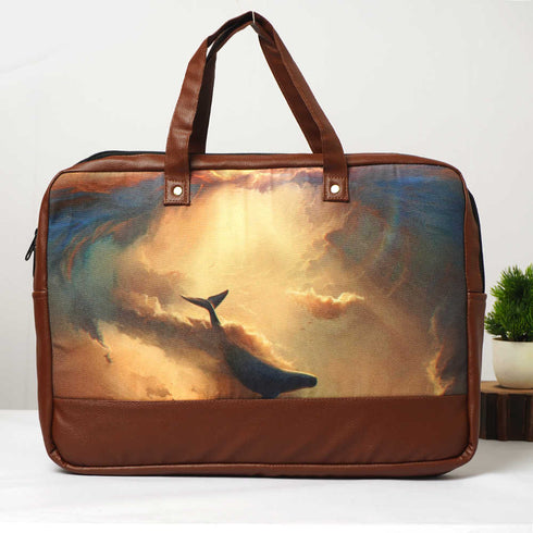 Whale Printed Canvas & PU Laptop Bag Fit 15.6 Inch Laptop