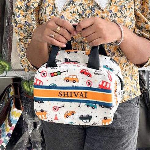 Personalised Cars Printed Kids Lunch Bag With Handle