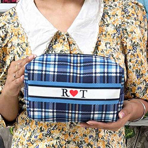 Personalised Blue Check Printed Box Pouch
