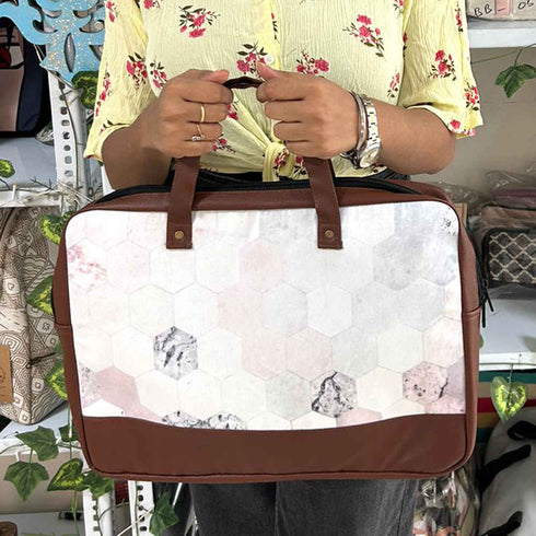 White Canvas & PU Laptop Bag Fit 15.6 Inch Laptop