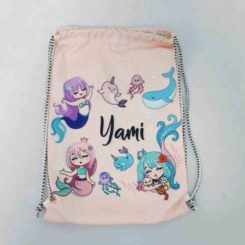Personalised Littles Mermaids Printed Kids Drawstring Bag