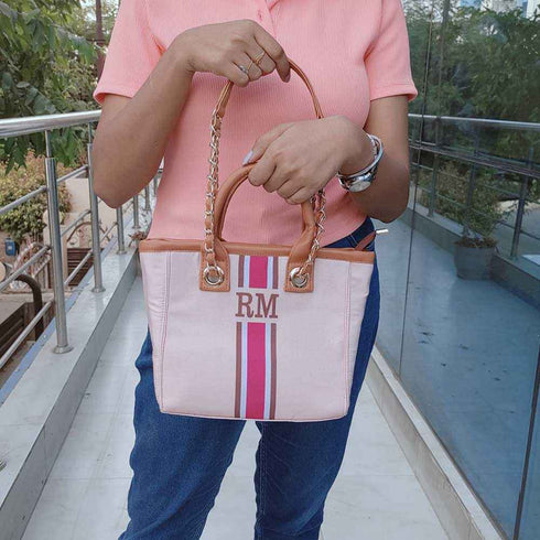 Pink Strap Printed Personalised Luna Handbag