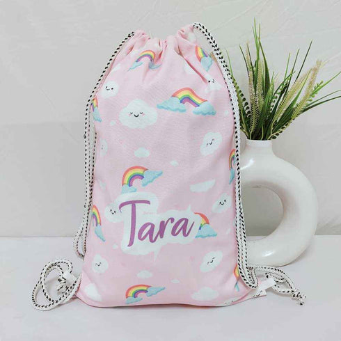 Personalised Rainbows Printed Kids Drawstring Bag