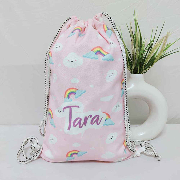 Personalised Rainbows Printed Kids Drawstring Bag