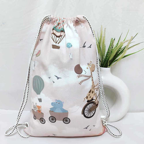 Personalised Animals Drawstring Bag & Pencil Pouch Kids Combo
