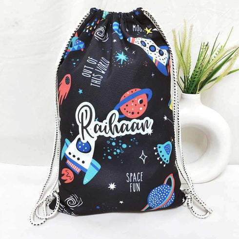 Personalized Space Drawstring Bag with Pencil Pouch Combo for Kids