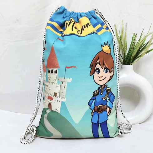 Personalised Prince Drawstring Bag & Pencil Pouch Kids Combo