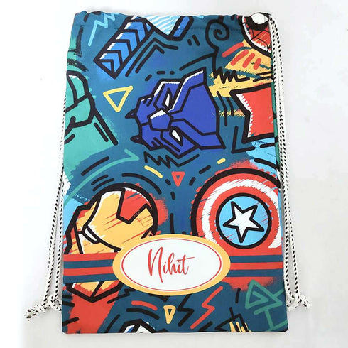 Personalised Multicolor Drawstring Bag & Pencil Pouch Kids Combo