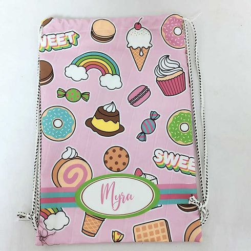 Personalised Donut Printed Kids Drawstring Bag