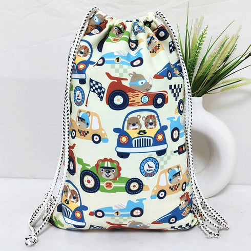 Personalised Cars Printed Kids Drawstring Bag