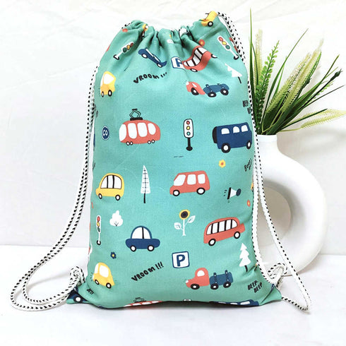 Personalised Cars Printed Kids Drawstring Bag