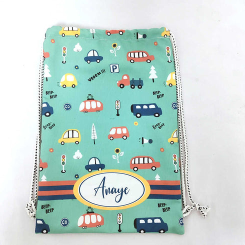 Personalised Cars Printed Kids Drawstring Bag