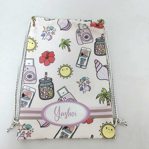Personalised Floral Printed Kids Drawstring Bag