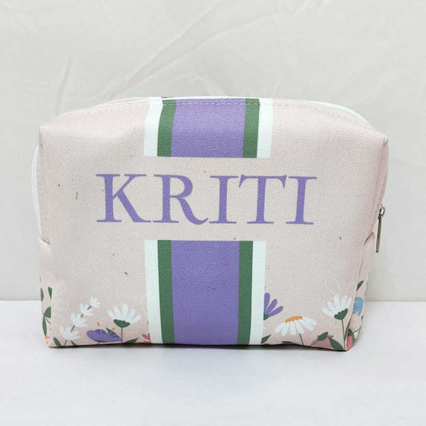 Personalised Purple Stripes Floral Printed Box Pouch