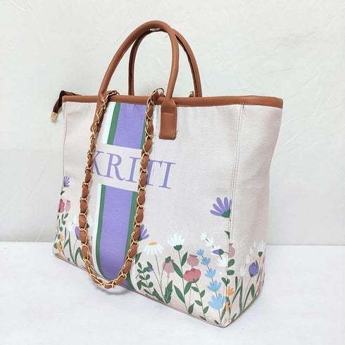 Purple Strap Floral Printed Personalised Luna Handbag