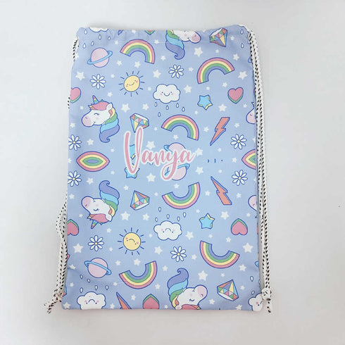 Personalised Rainbow Printed Kids Drawstring Bag