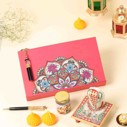 Personalized Gold flake Pen & Keychain Diwali Gift Hamper