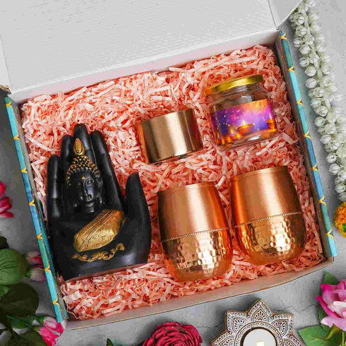 Copper Glass Diwali Combo Gift Set