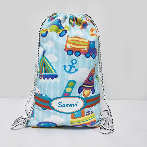 Personalised Car Printed Kids Drawstring Bag