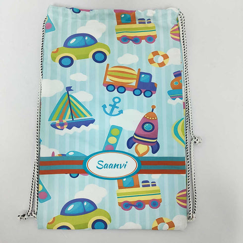 Personalised Car Printed Kids Drawstring Bag