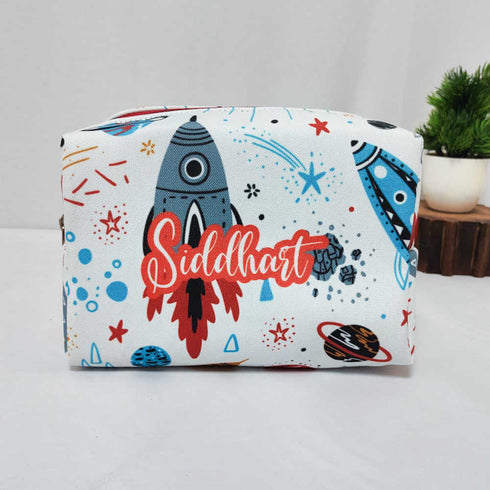Personalised Space Printed Kids Large Duffle Bag & Box Pouch Combo Gift Set
