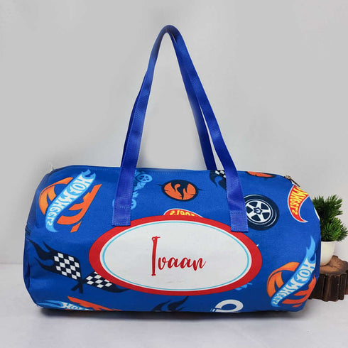 Personalised Car Printed Kids Large Duffle Bag & Box Pouch Combo Gift Set