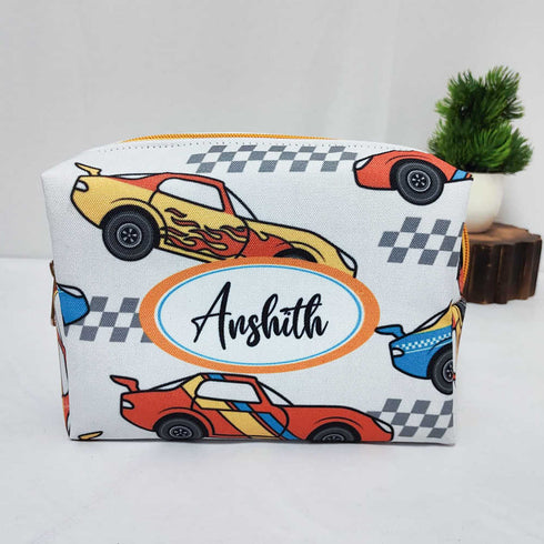 Personalised Car Printed Kids Large Duffle Bag & Box Pouch Combo Gift Set