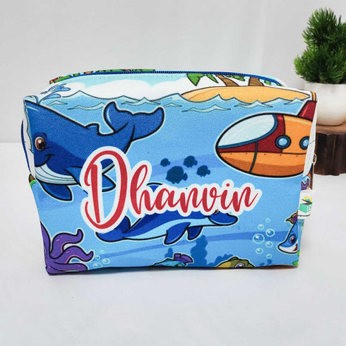 Personalised Fish Printed Kids Large Duffle Bag & Box Pouch Combo Gift Set