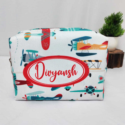 Personalised Kids Airplane Large Duffle Bag & Box Pouch Combo Gift Set