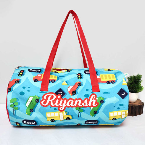 Personalised Kids Car Large Duffle Bag & Box Pouch Combo Gift Set