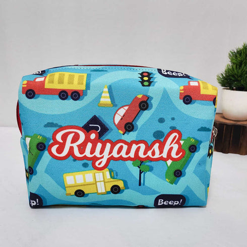 Personalised Kids Car Large Duffle Bag & Box Pouch Combo Gift Set