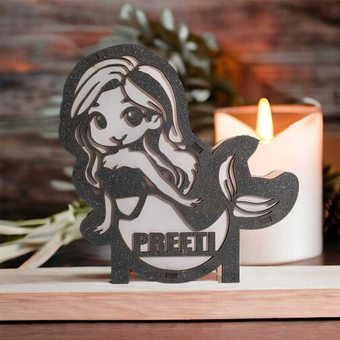 Customized Wooden Mermaid LED Table Lamp