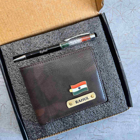 Personalised Turbo Wallet and Tiranga Crystal Pen Set