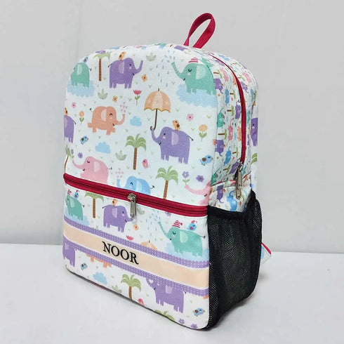 Personalised Elephant Printed Kids Bagpack