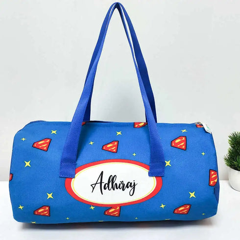 Personalised Blue Printed Kids Swimming Duffle Bag
