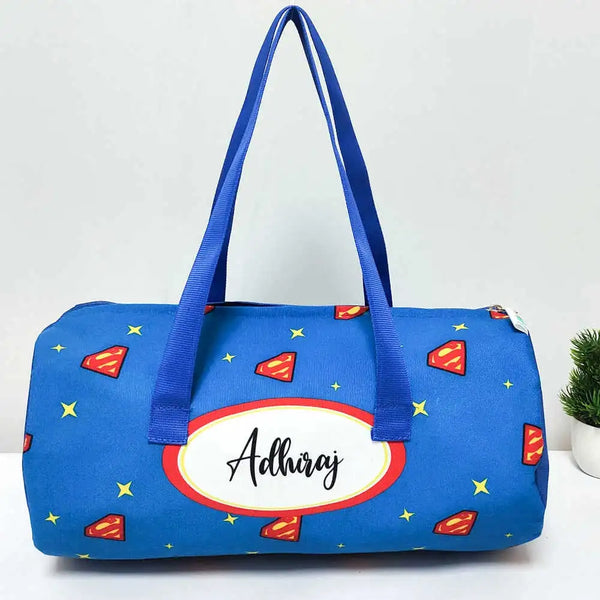 Personalised Blue Printed Kids Swimming Duffle Bag