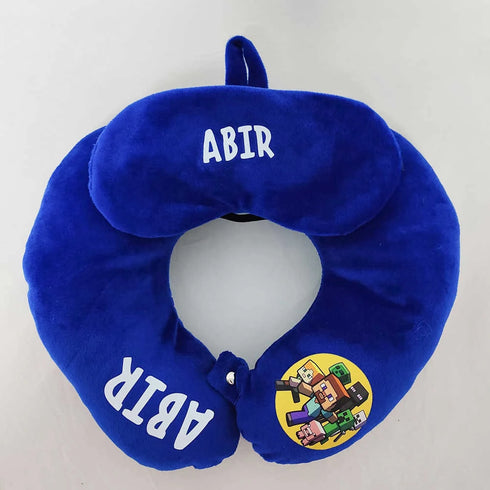 Personalised Blue Neck Pillow & Eye Mask Combo Gift Set for Kids