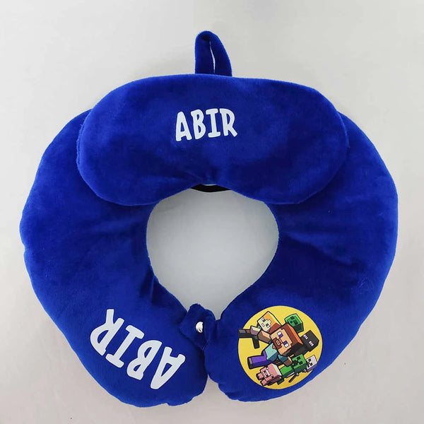Personalised Blue Neck Pillow & Eye Mask Combo Gift Set for Kids
