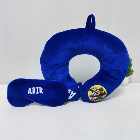 Personalised Blue Neck Pillow & Eye Mask Combo Gift Set for Kids