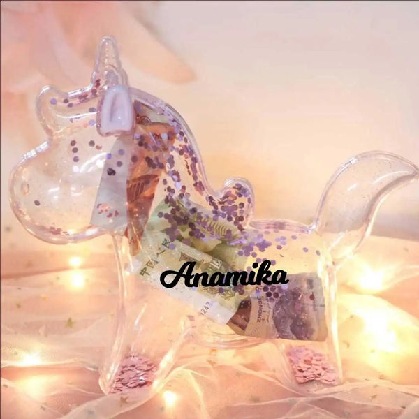 Personalised Pink glitter unicorn piggy bank